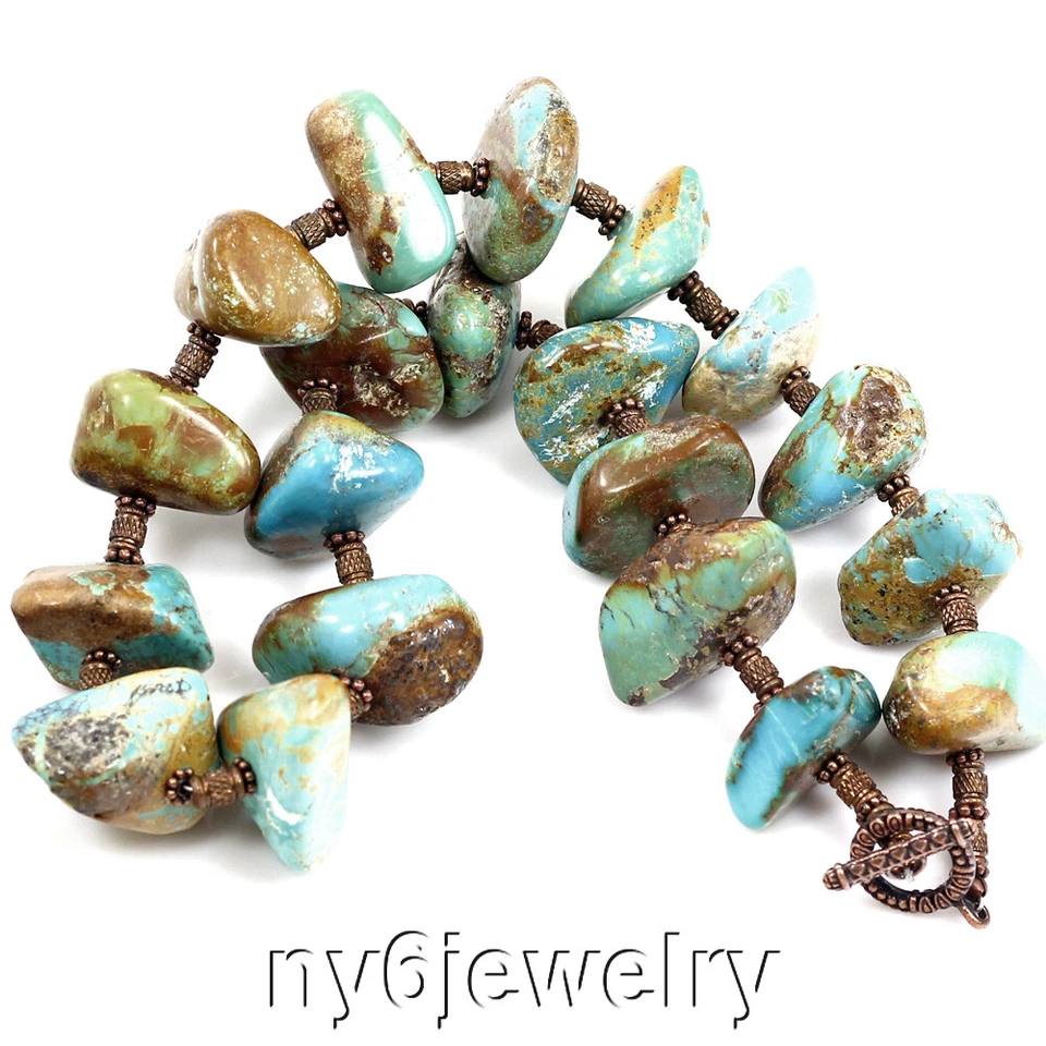 Ожерелье длинное навахо XL натуральный синий бирюзовый грубый самородок медь переключатель 20 дюймов - Изображение 3 из 4