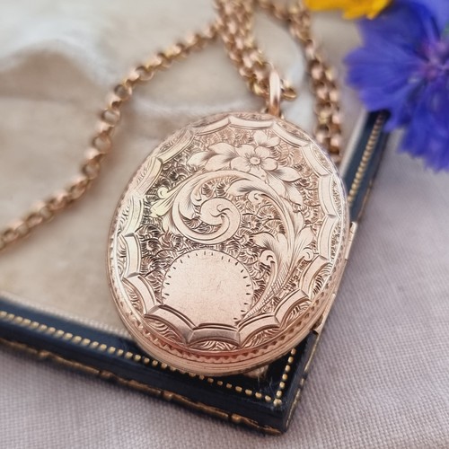 Collana vittoriana oro rosa 9 ct ciondolo medaglione lutto catena Belcher 47 cm - Foto 11 di 18