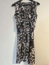 Prana Women’s Large L Flower Print Gray Jersey Stretch Knee Length A Line Dress