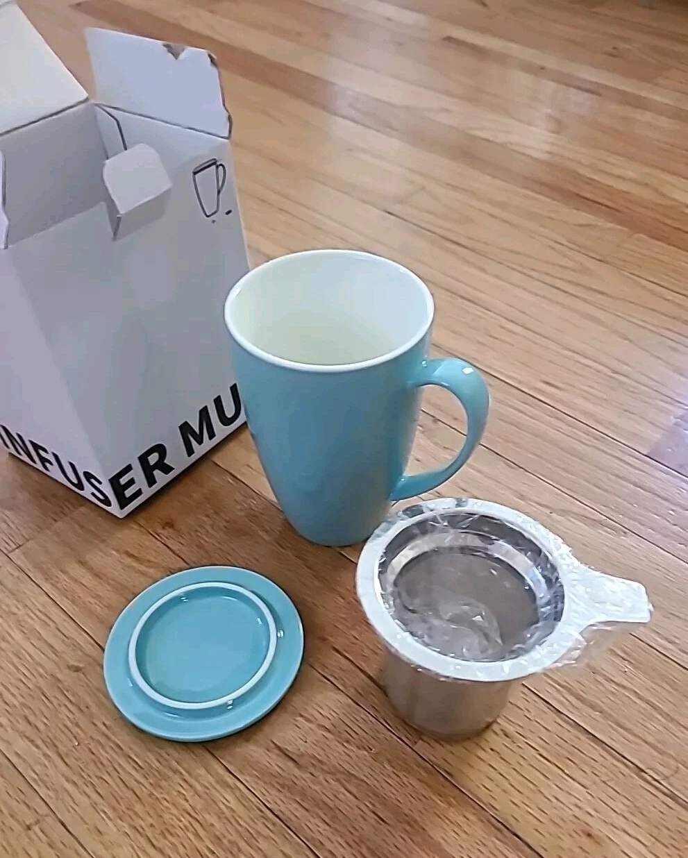 SWEESE*Turquoise Porcelain Infuser Tea/coffee Mug 15oz W Lid NIB Lead Free