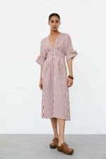 NWT  Zara STRIPED SHIRT DRESS XS Pink/White | 8064/669