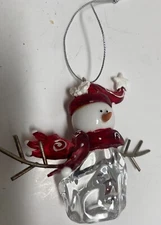 Vintage Christmas ornament- Snowman clear base- metal twig arms,glass head
