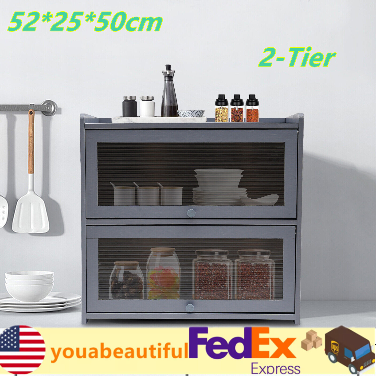 For Condiments Books 2-Tier Storage Cabinet Bamboo Cabinet Books Storage Cabinet
