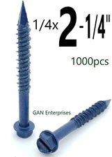 Concrete 1/4" X 2-1/4" Masonry Screw Anchors Tapcon Hex Head Diamond tip (1000)