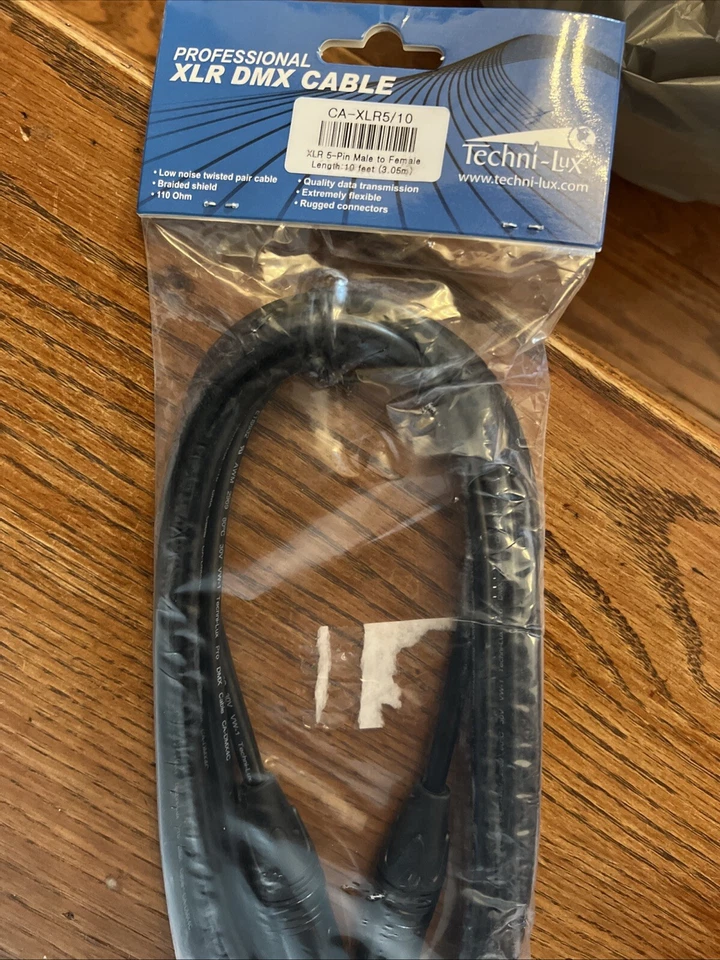 TECHNI-LUX: DMX Data Cable XLR 5pin Male to Female 5' 10 Ft Length CA-XLR5/10 - Image 2 of 4