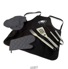 Philadelphia Eagles NFL BBQ Apron Grill 6 Piece Tool Set Picnic Time Tote Pro