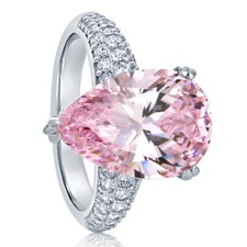 15.5MM Sterling Silver Pear Cut 5.75ct Super Light Pink CZ Cocktail Ring Band
