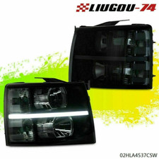 LED DRL Headlights Fit For 2007-2014 Chevy Silverado 1500 2500 3500 Black Smoke