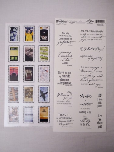Lot of 2 Travel Vacation Sticker Sheets Quotes + Stamps Scrapbook Cards Lot Z3