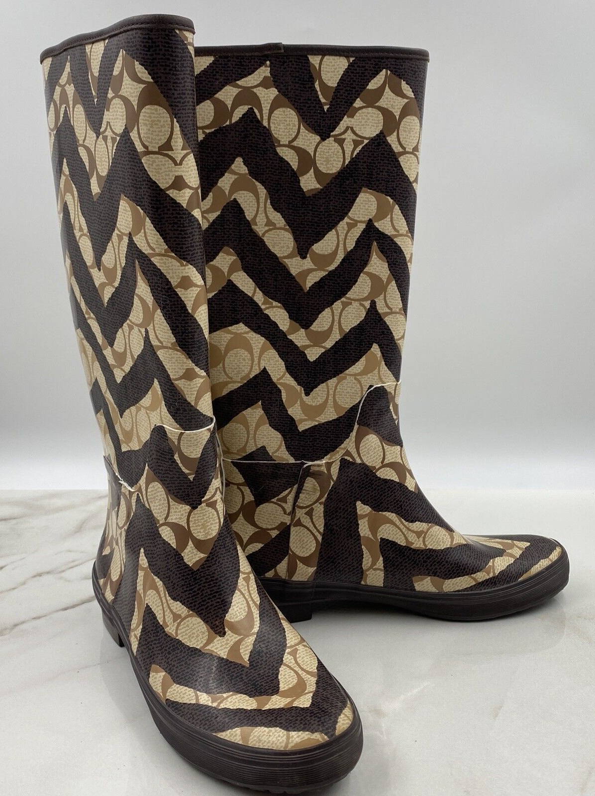 COACH RAIN BOOTS WOMEN 7B PAMMIE ZEBRA SIGNATURE KHAKI-image