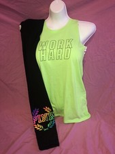 Victoria's Secret PINK High Waisted Legging Rainbow Neon Loose Tank Set L XL New