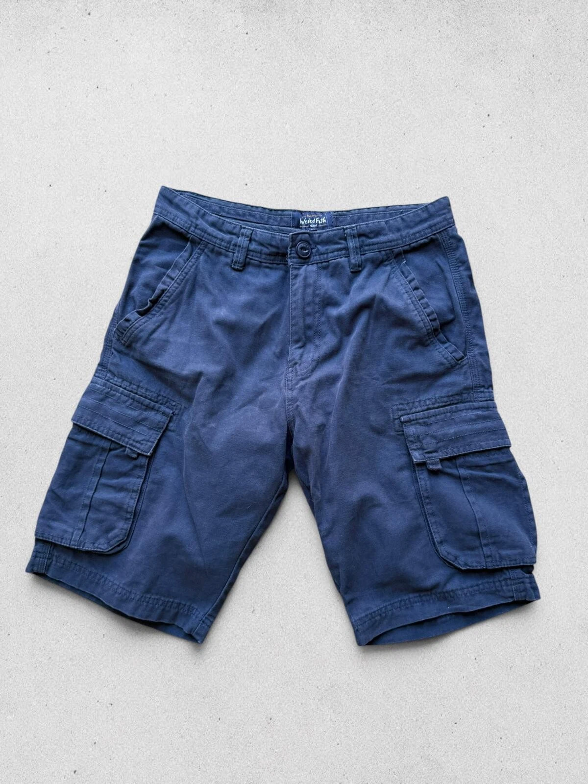 Weird Fish Navy Cargo Shorts W30 L10 Cotton Casual Utility Shorts