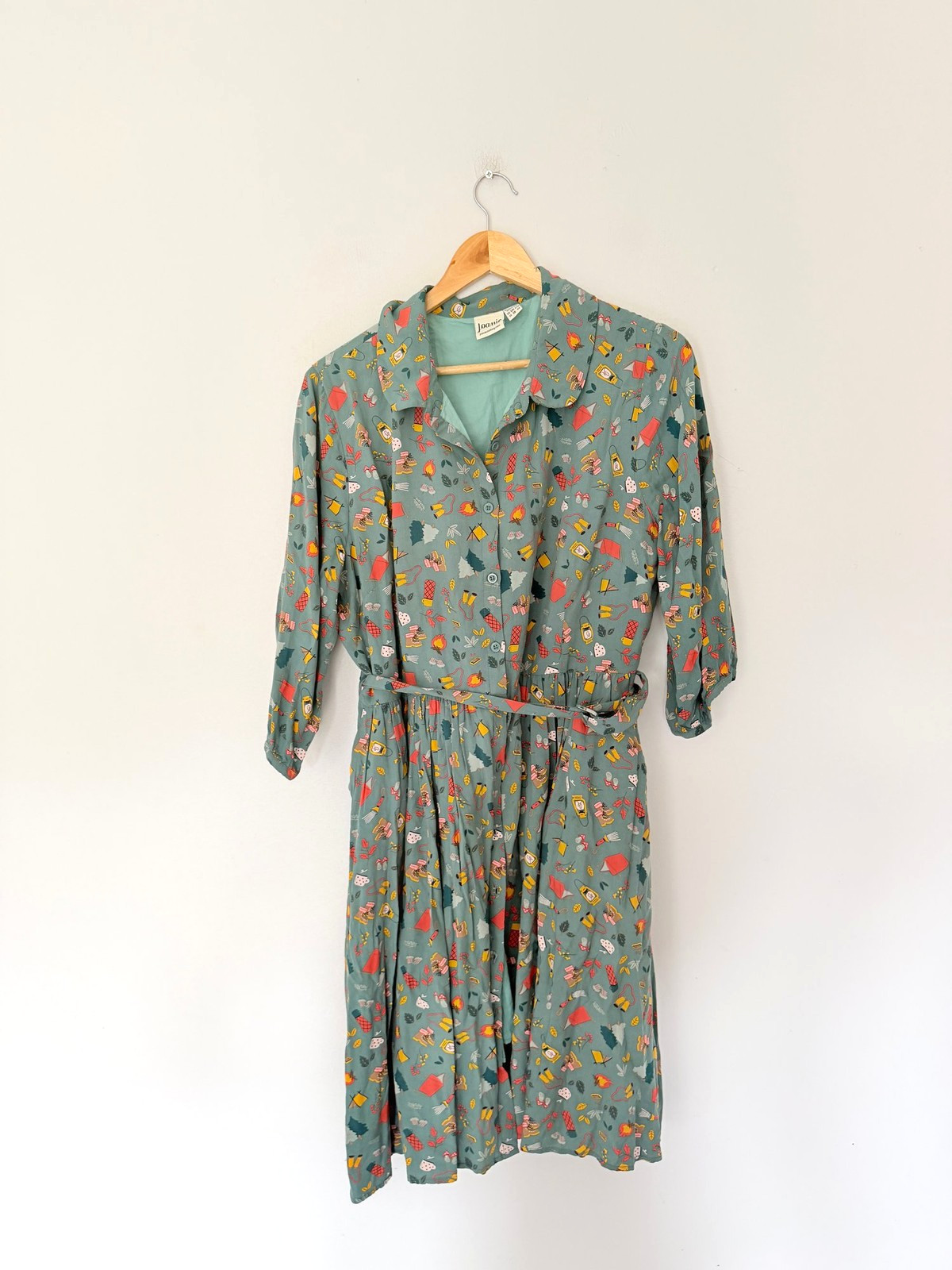 Joanie Dress Size UK 14 Green Floral Camp Woodland Print Belted Midi Shirt