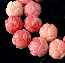10mm Pink Shell Lotus Flower Round DIY Yoga Buddhist Beads Fluted Giant 15 Pcs 