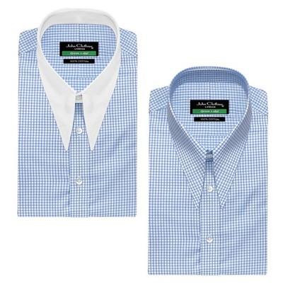 Mens Vintage Goodfellas Revival Gingham Checks Shirt Spear Pointed Dagger Collar