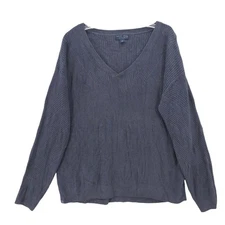 BAREFOOT DREAMS CozyChic UltraLite Pointelle Rib V-Neck Pullover Indigo LARGE