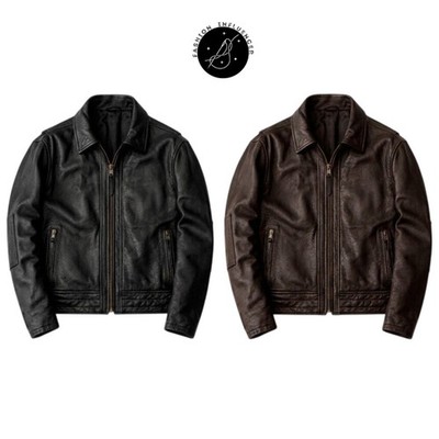 Men's Genuine Cowhide Leather Biker Jacket Regular Fit Vintage Style Motorcycle