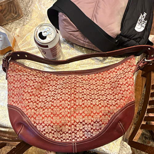 Coach Signature Crescent Medium Shoulder Bag Pink/Brown Zip Detachable Strap