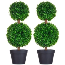 Set of 2 23.5" Artificial Ball Boxwood Topiary Trees with Pot, Indoor Outdoor...