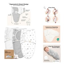 3-Pack Organic Baby Swaddle Sleep Sacks - Swaddles for Newborns, Infant 0-3 ,...