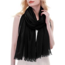 RIIQIICHY Scarf for Women Lightweight Solid Color Long Fashion Gauze Black