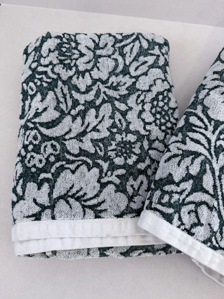 Set Of 2 Anthropologie TEAL Harvest Garden Bath Towels Textured Floral 54” x 30” - Image 3 of 4