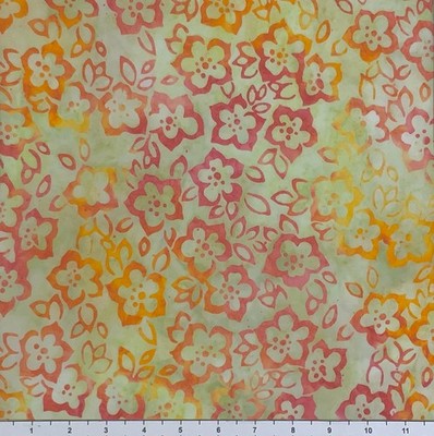 1 Yard Cut Lunn Flax Flower Batik 100% Cotton 3872 Sunflower Green Orange Fabric