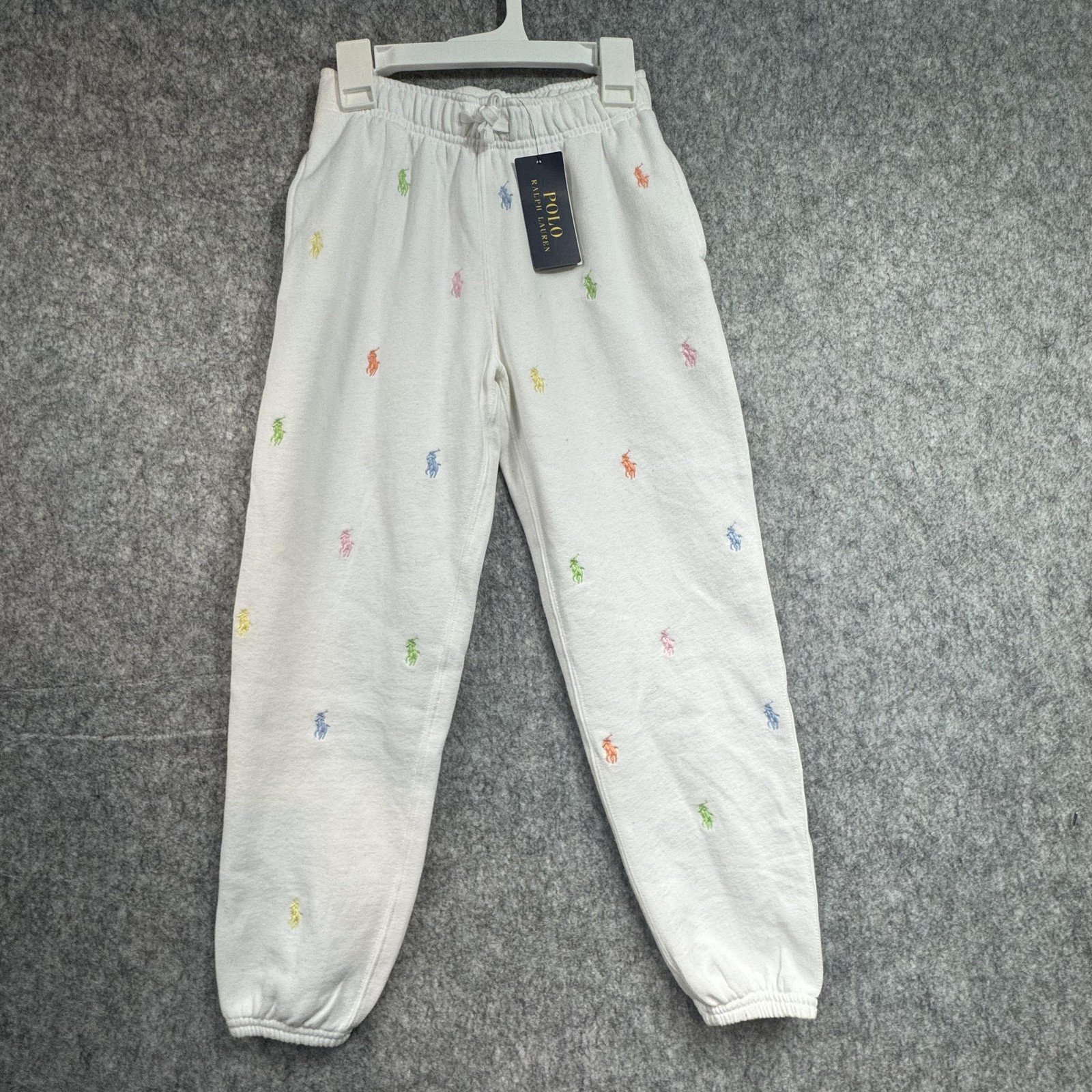 Polo Ralph Lauren Sweatpants Kids M 8-10 White Multicolor Pony Logo Joggers