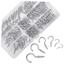 BDS-HOME 105pcs Ceiling Hooks, 6 Size Screw-in Cup Hooks Heavy Duty White