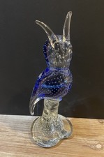 Art glass Blue Owl Hand Blown Controlled Bubble 14  Heavy Murano Style
