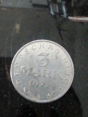 1922 Aluminum German 3 Mark A - AU Condition - Weimar Republic 3 Mark - Berlin M
