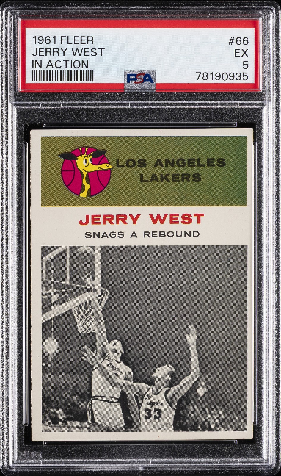 1961 FLEER IN ACTION #66 JERRY WEST ROOKIE RC PSA 5