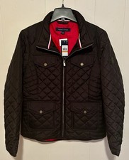 NEW TOMMY HILFIGER Size S/P Women's Jacket Black Logo DIAMOND Quilted Mock NWT 