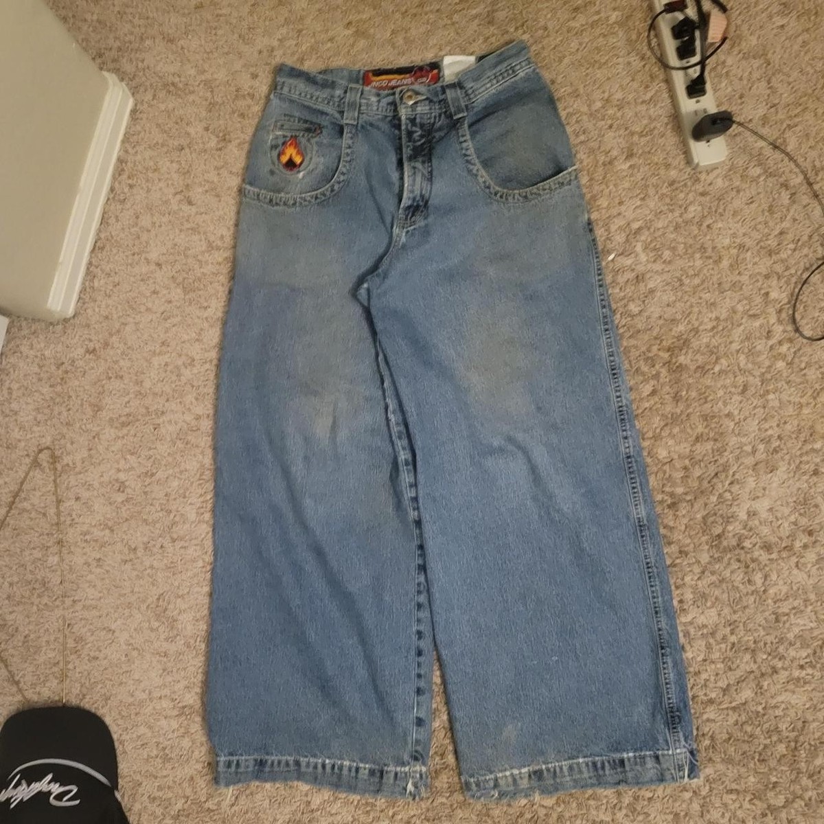 Vintage Y2K Mens JNCO Flaming Spade 28x30 Wide Leg Blue Baggy