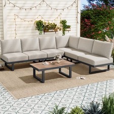 Modular Garden Lounger Set 6-Seater Sofa w/ Sturdy Steel Frame, Grey Cushions