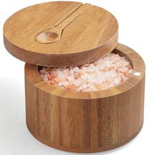 OUTNILI Salt Box Bowl with Lid and Spoon - Acacia Cellar 7 oz, 