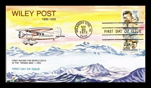 SPECTRUM US COVER FIRST DAY OF ISSUE DUAL 25C POSTAGE AVIATOR WILEY POST