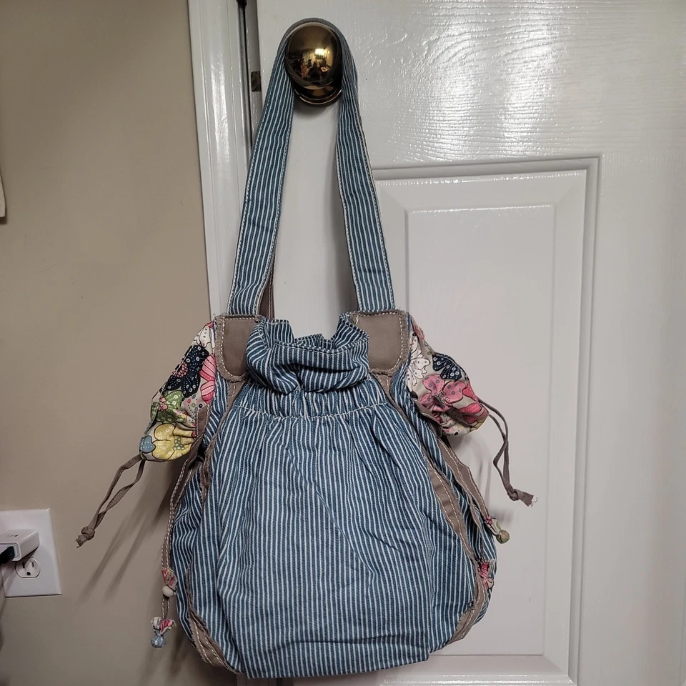 Thirty-One Brand Cinch Top Railroad Bucket Bag interior floral Boho Cottage Core Foto 3 de 4