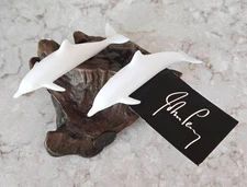 John Perry Duo Dolphins Nautical Sculpture in Burlwood base