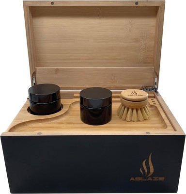 Large Stash Box 100% Bamboo - Sliding Rolling Tray w/Brush - Containers