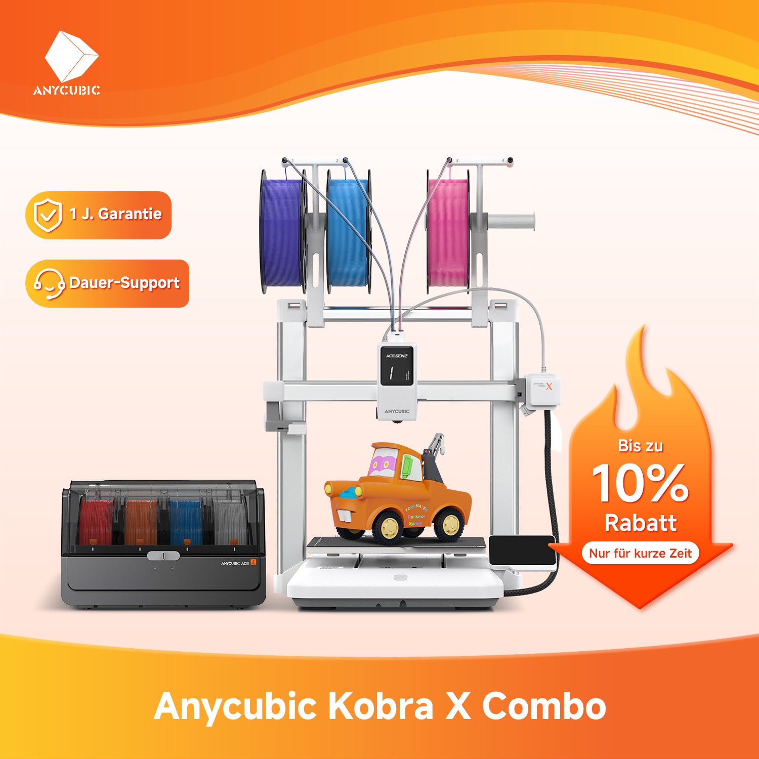 Anycubic™️Kobra X Combo ACE 2 PRO PLA FDM 3D Drucker Mehrfarbig Printing 600mm/s