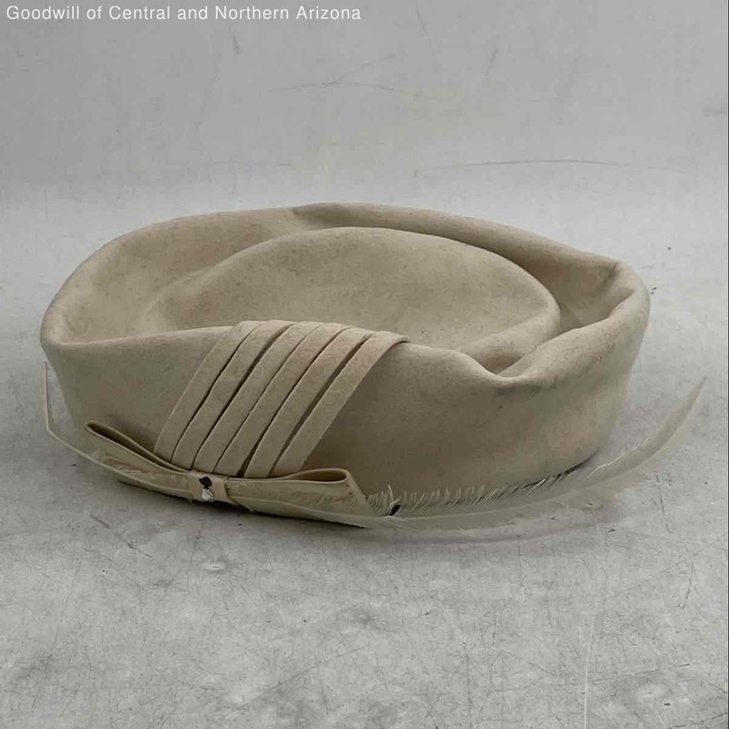 Henry G Ross Ivory Pill Box Hat w/ Feather Size M