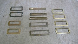 File Drawer ID Frame Cabinet Label Card Catalog Tag Holder Brass 13 Vtg