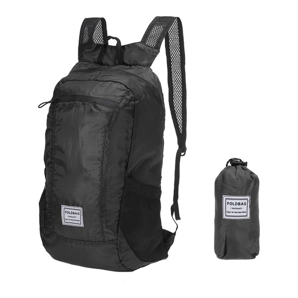 Wanderrucksack,15L-20L Faltbarer Leichter Rucksack Tagesrucksack,Schwarz-image