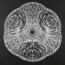 ABP 8" BOWL - antique Cut Glass RUSSIAN & Etched FLORAL - Crystal Clear!