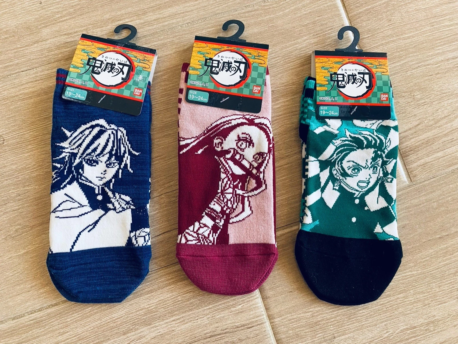 Demon Slayer Socks 3 Pack Tanjiro Nezuko Giyu Anime Character Kids Adult 19-24cm