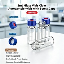 1000pcs Lab 2ml Autosampler Vials Caps Clear Glass Bottle 9-425 Screw Thread Top