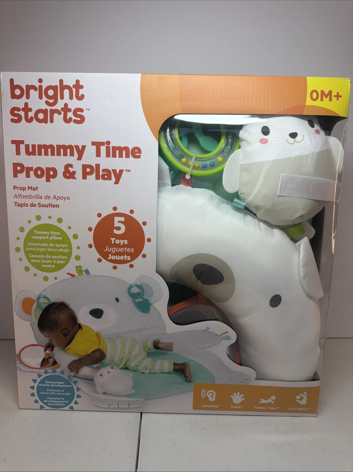 New Bright Starts Tummy Time Prop & Play Activity Mat Polar Bear 35 X 29.5in