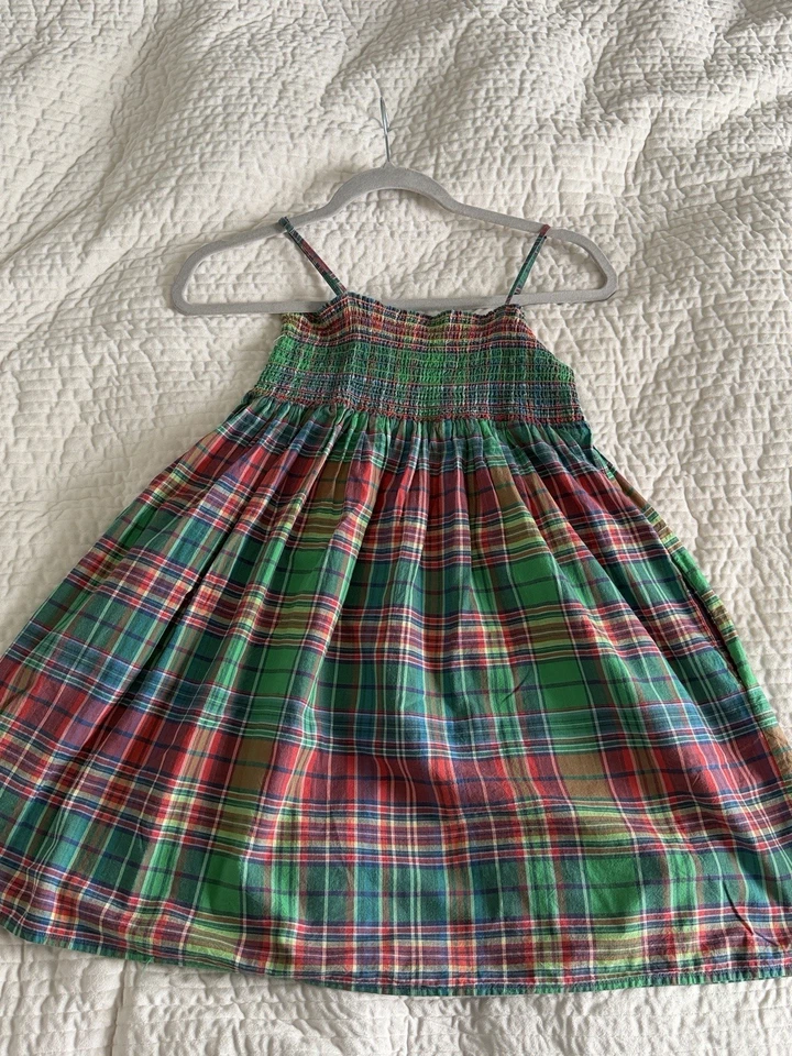Vestido Ralph Lauren Tejido Madrás a Cuadros Niñas Pequeñas, Verde Talla 12 Usado Foto 3 de 4