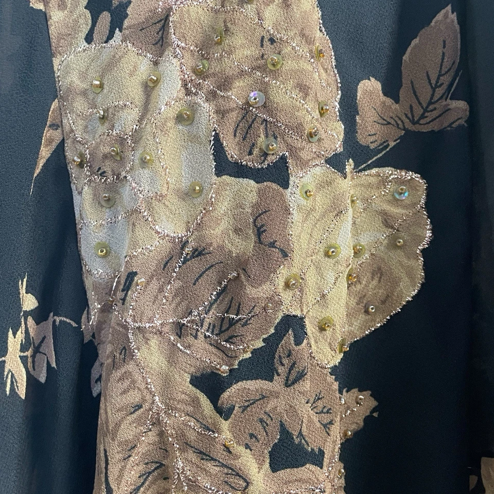 Connected Apparel Negro Tostado Floral Lentejuelas Pañuelo Dobladillo Vestido Hada Oscura M/L Foto 3 de 4